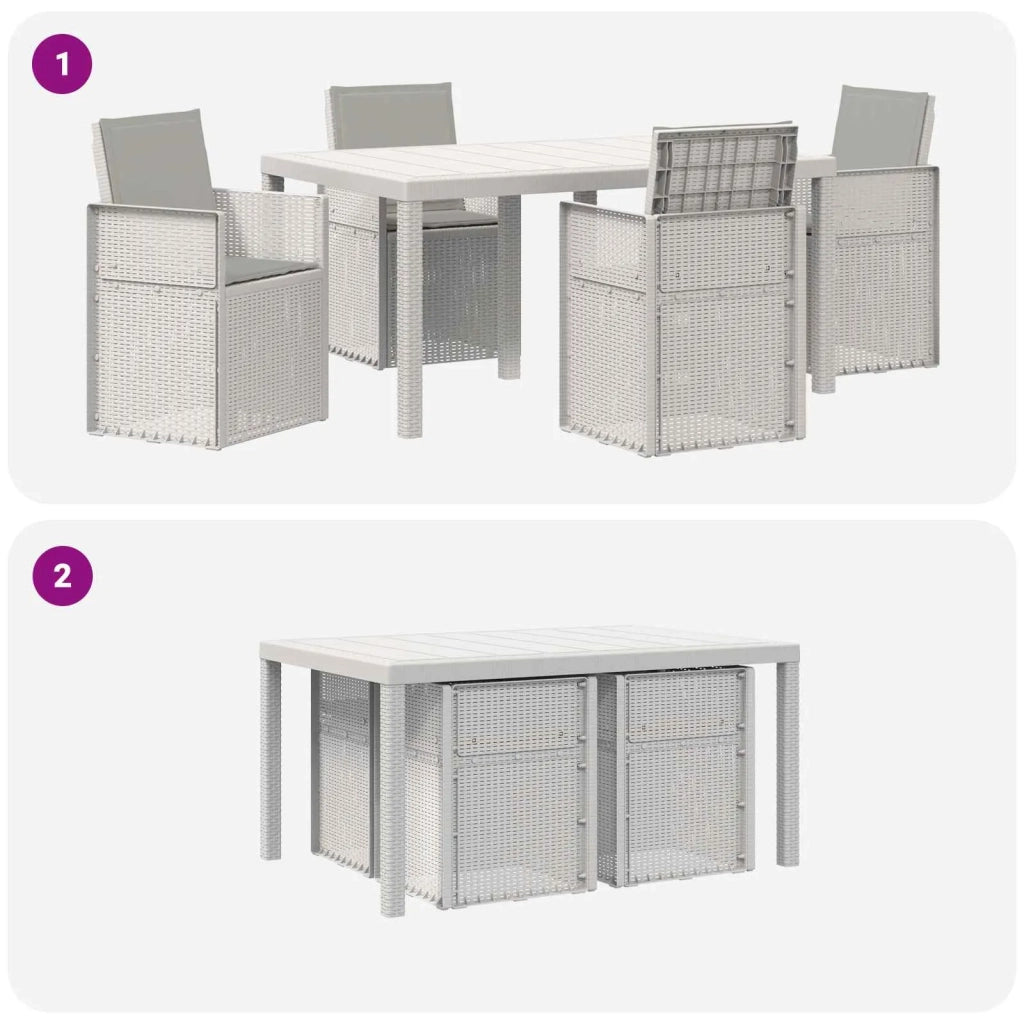Set da Pranzo per Giardino 5 pcs Bianco e Grigio Chiaro PP