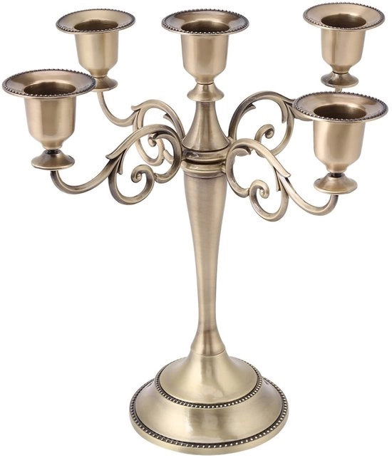 Supporto per candele a 5 bracci - Candelabro design europeo - Struttura robusta e leggera - Decorazione per cena di candela - Sostenibile e elegante - Peso 669g