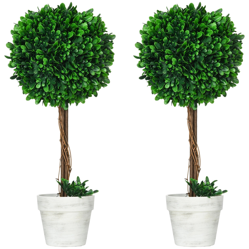 Alberi di bosso artificiali, set da 2, 60 cm, piante artificiali resistenti ai raggi UV in vasi per la decorazione del soggiorno, verdi