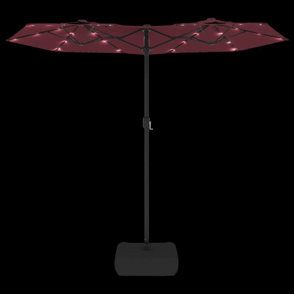 Ombrellone a Doppia Testa con LED-Ombrello da giardino Rosso Bordeaux 316x145 cm