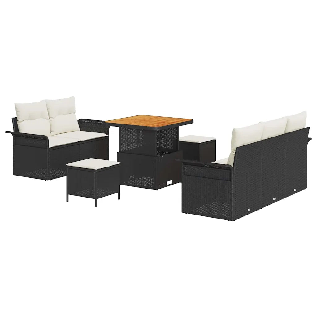 Set Divano da Giardino con cuscino 8 pcs Nero polyrattan
