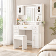 TOELETTA con specchio LED 105x152x40 cm bianco, 6 cassetti e 4 ante