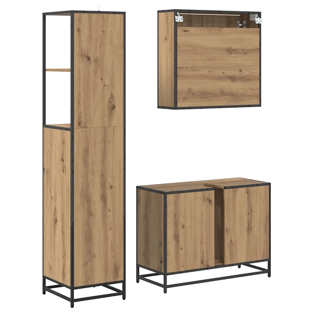 Set di mobili per il Bagno | Armadio da bagno con porta 3 pz Rovere artigianale
