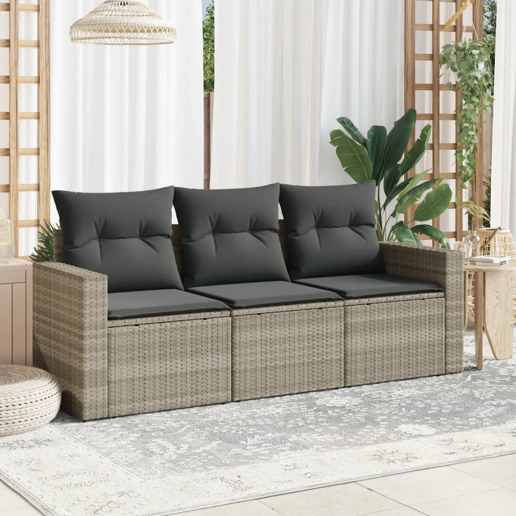 Set Divano da Giardino 3pz | Set Salotto da Giardino con Cuscini Grigio Chiaro Polyrattan