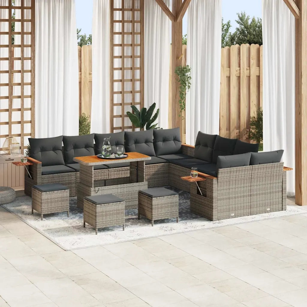 Set Divano da Giardino con cuscino 14 pcs Grigio