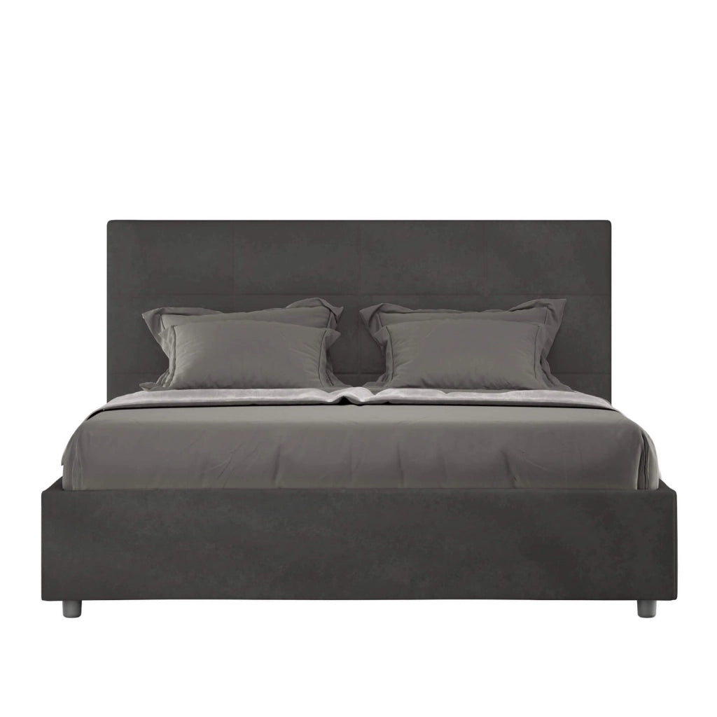 Letto una piazza e mezza contenitore imbottito 130x190 microfibra grigio Mika
