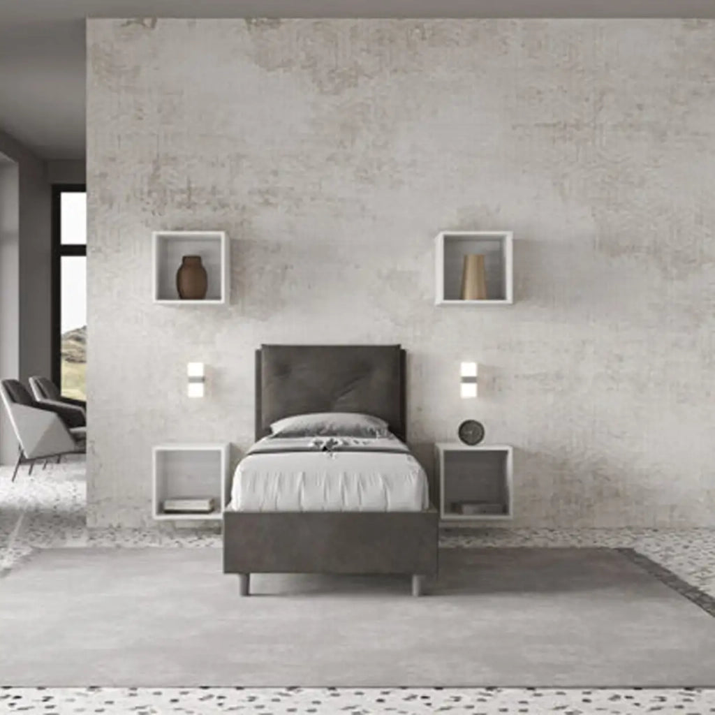 Letto singolo senza rete imbottito 80x200 microfibra grigio Appia