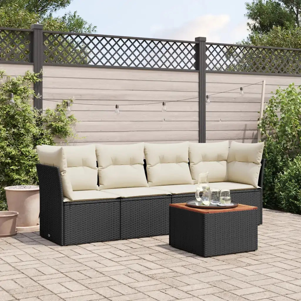 Set Divani da Giardino 5 pz | Set Salotto da Giardino con Cuscini in Polyrattan Nero