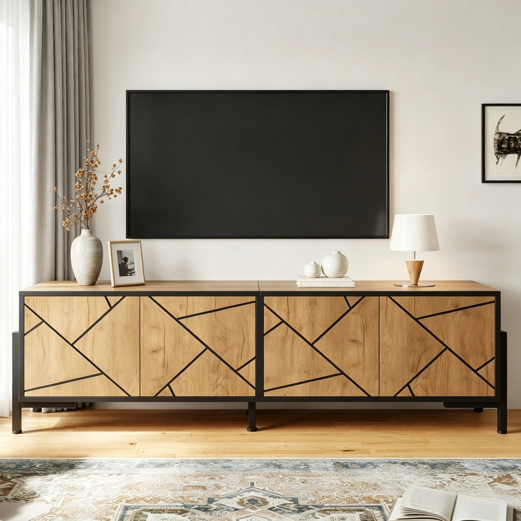 Cassettiera TV naturale in MDF lunghezza 153 cm