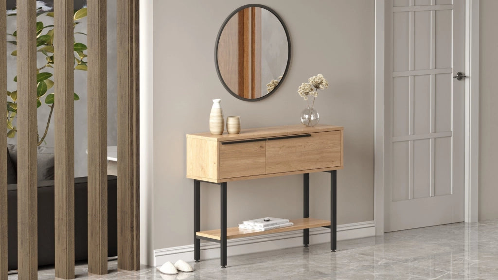 Consolle in legno "Calvin" con specchio - 100 x 30 x 76 cm - Marrone