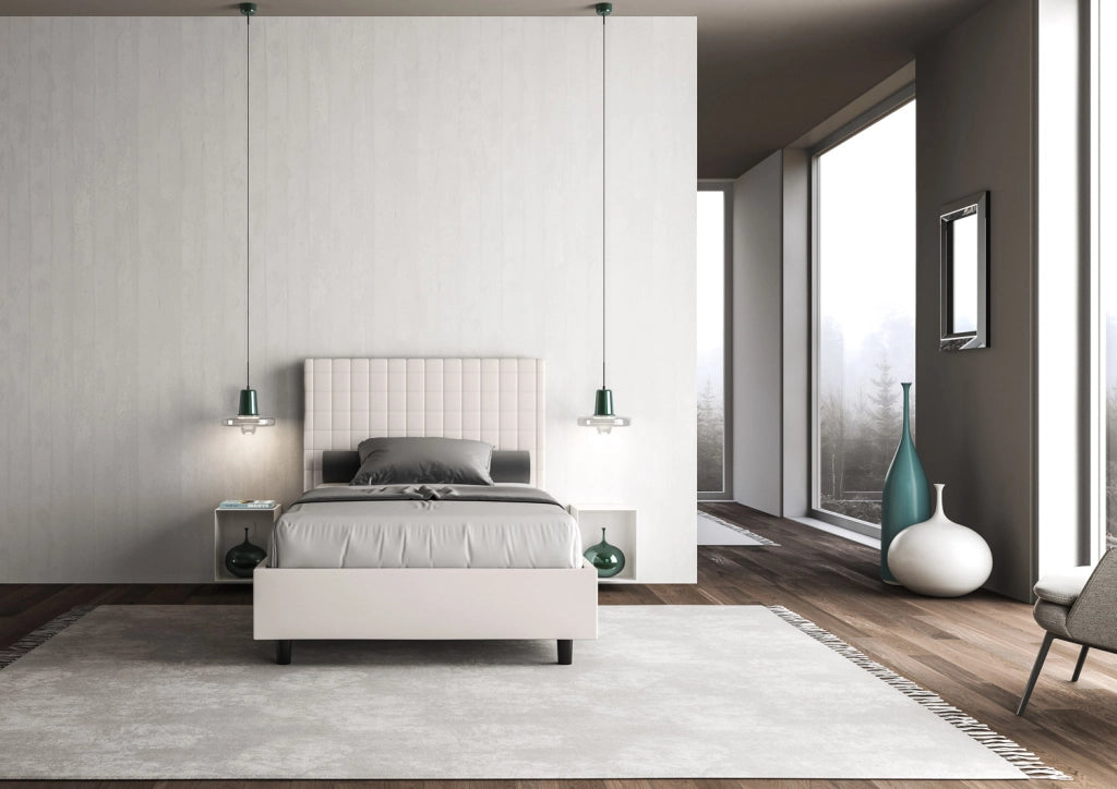BS COM Letto una piazza e mezza contenitore imbottito 130x210 similpelle bianco