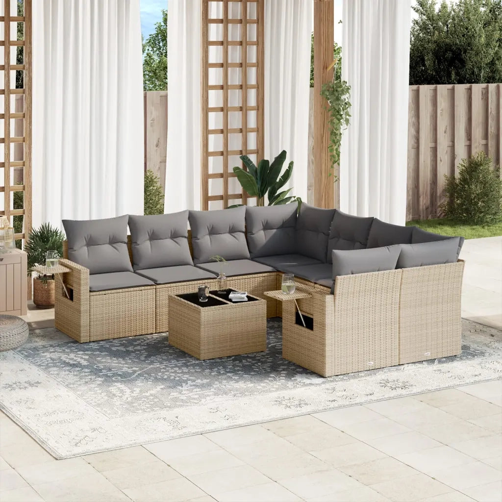 Set Divano da Giardino 9 pz con Cuscini Beige in Polyrattan 3219958
