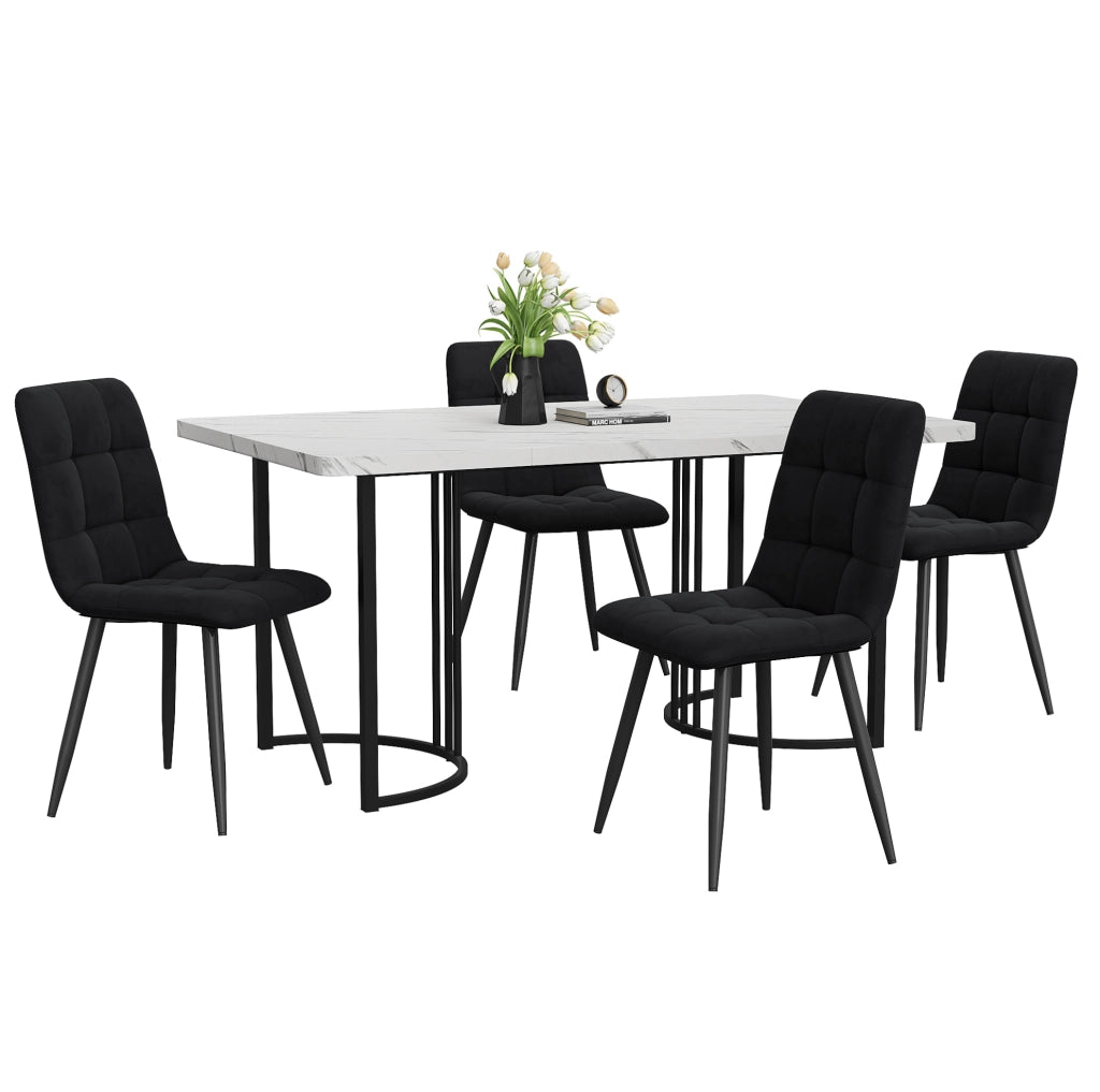 Gruppo tavolo da pranzo 140x80 cm; design moderno; MDF e velluto bianco