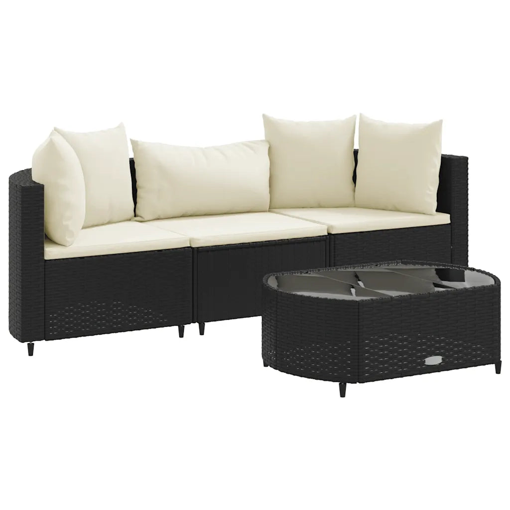 Set Divani da Giardino 4 pz con Cuscini Nero in Polyrattan