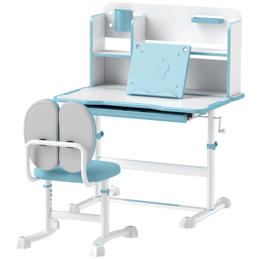 Scrivania per Bambini Regolabile con Sedia, Cassetto e Scaffale ¨C Minimal ¨C Blu