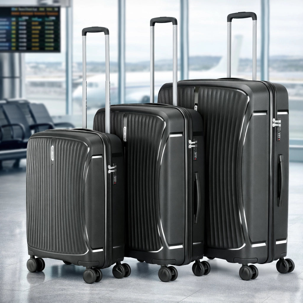 Set 3 Valigie Rigide ABS 90 59 38 Litri con Ruote Easy Roll e Lucchetto Nero