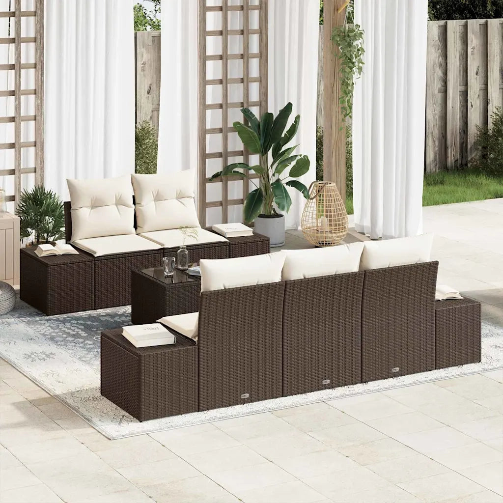 Set Divano da Giardino 6 pcs Marrone e Crema polyrattan
