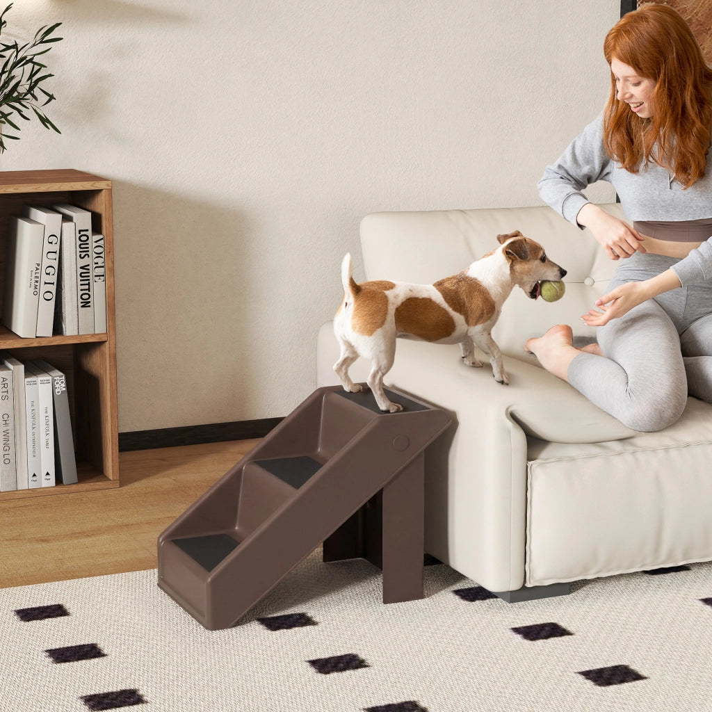 Scaletta per Cani e Gatti 53x30,5x36,5 cm con 3 Scalini Antiscivolo in PP e EVA Marrone