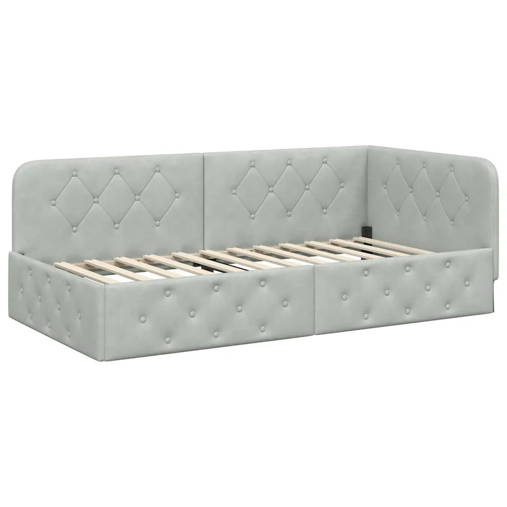 Cornice del letto ad angolo Grigio chiaro 100 x 200 cm Velluto