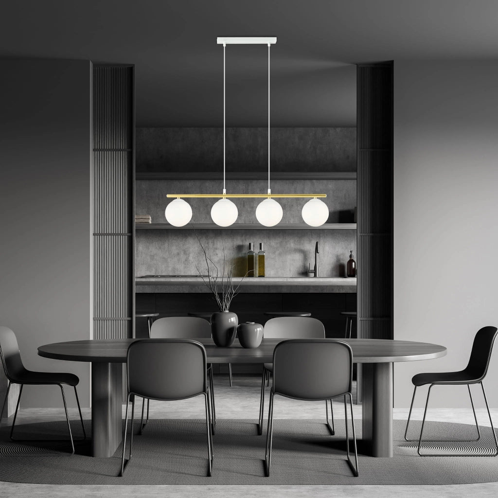 Lampadario Emibig Allora 4 luci E14 bianco oro in vetro