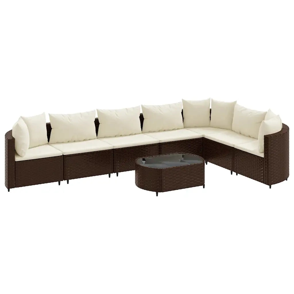 Set Divani da Giardino 8 pz con Cuscini Marrone in Polyrattan
