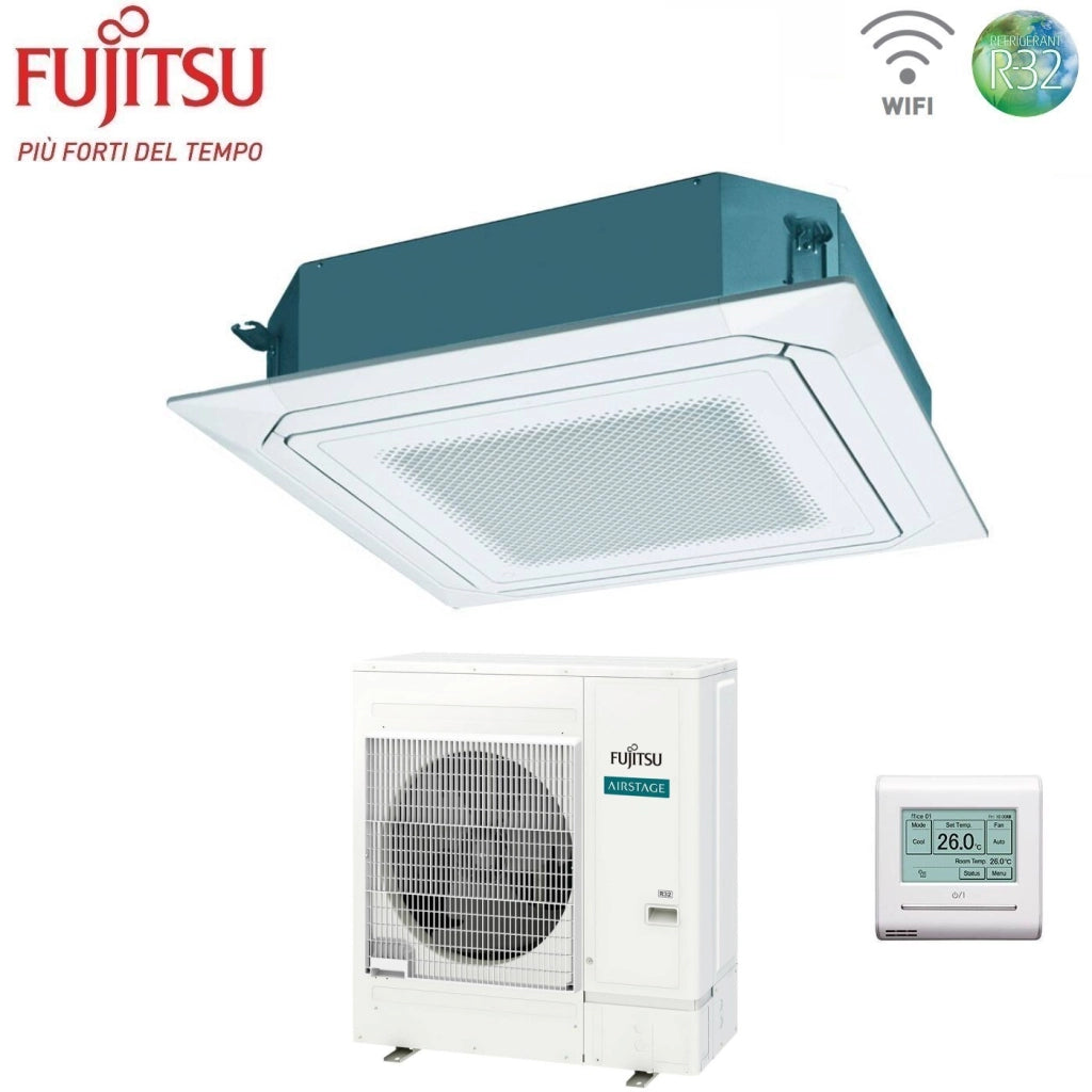 Condizionatore a Cassetta Fujitsu KR Circular Flow White 45000 Btu AUXG45KRLB Monofase R-32 Wi-Fi Optional con Griglia e Filocomando