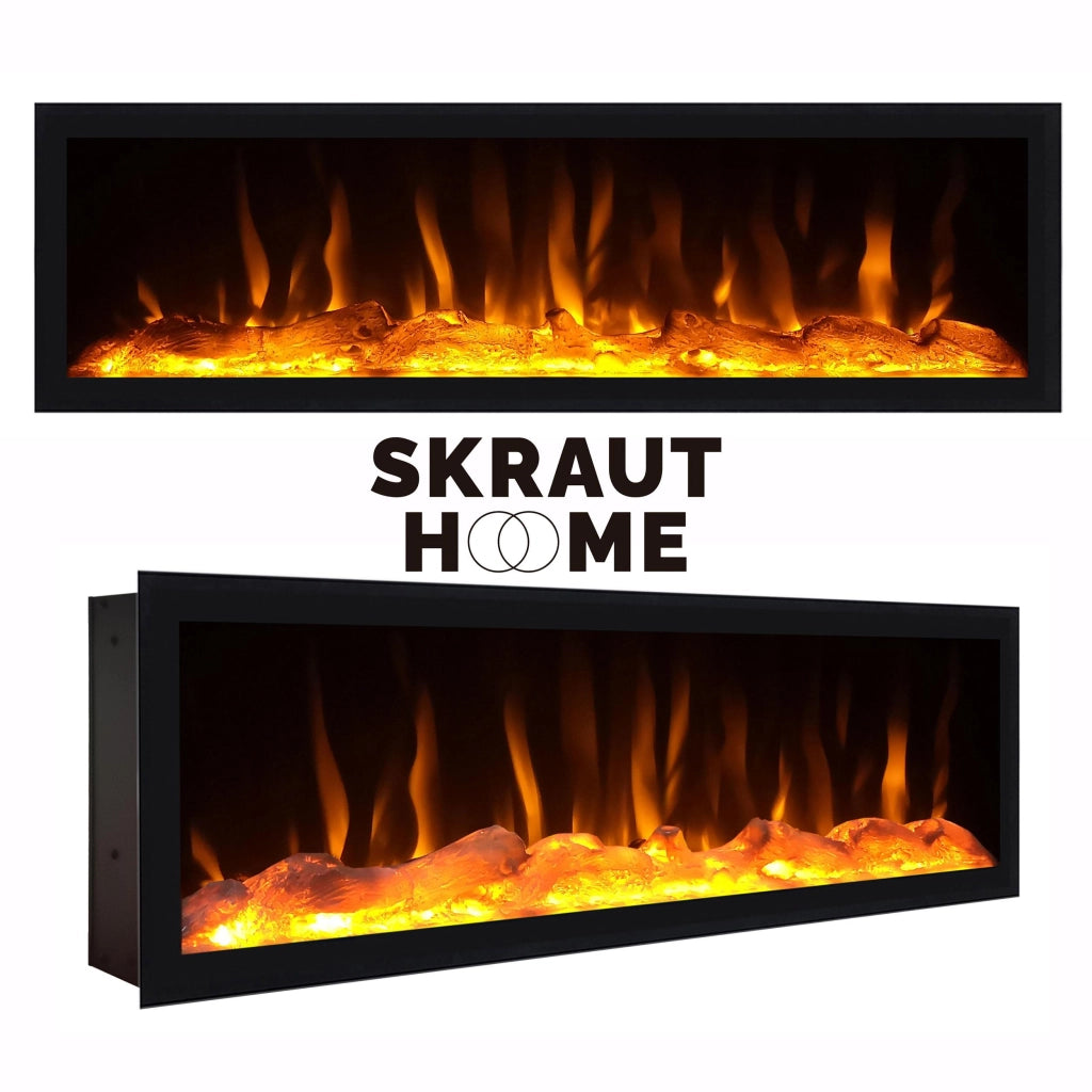 Mobile TV Soggiorno, 208x35x45cm, Per TV fino a 80", Camino elettrico XXL, da appendere, Nero RF3262