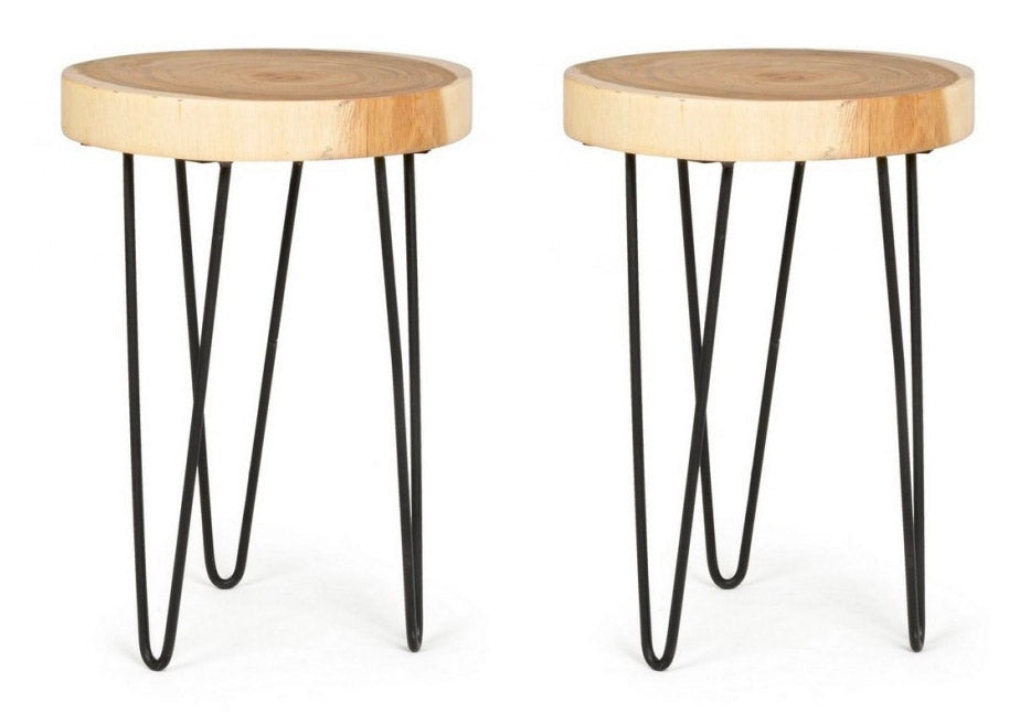 Set 2 Tavolini da Soggiorno Ø35x48 cm in Legno Tuala