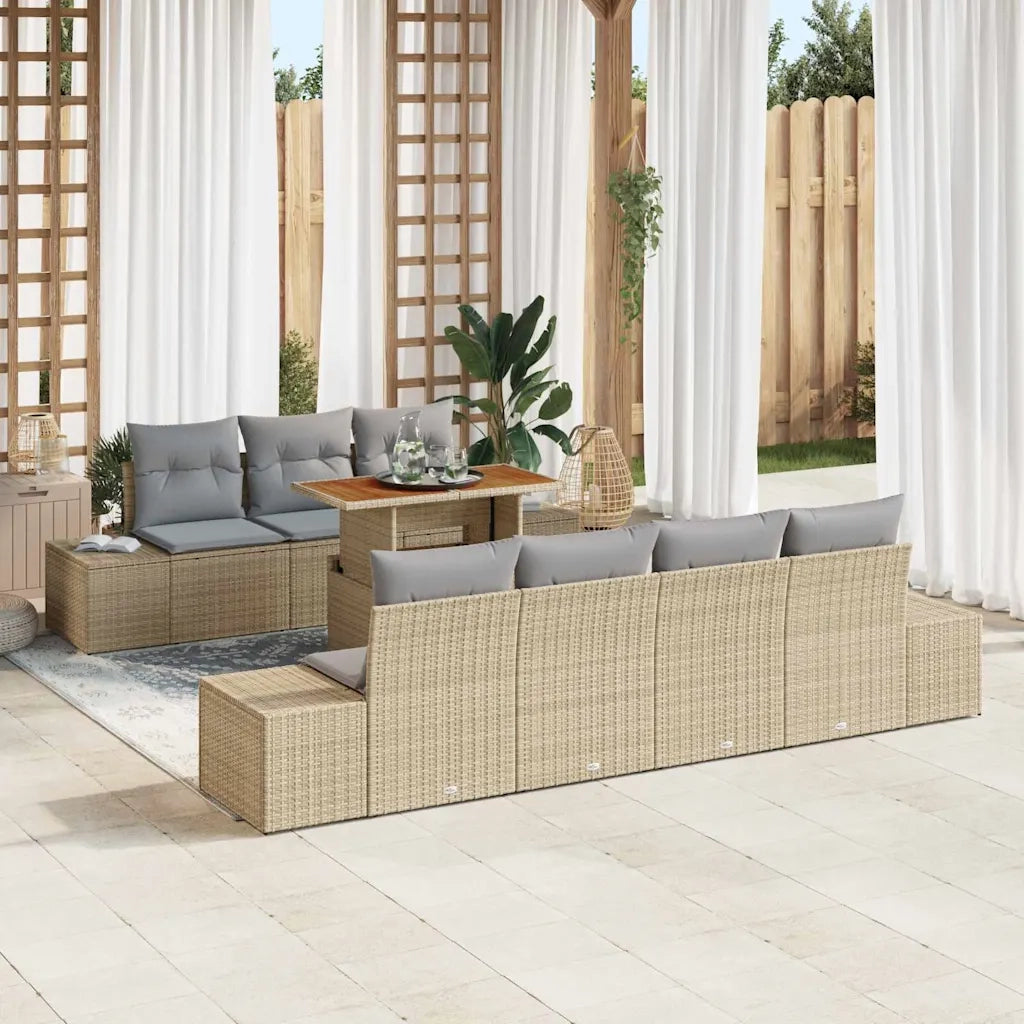 Set Divano da Giardino 8 pcs Beige Poly Rattan