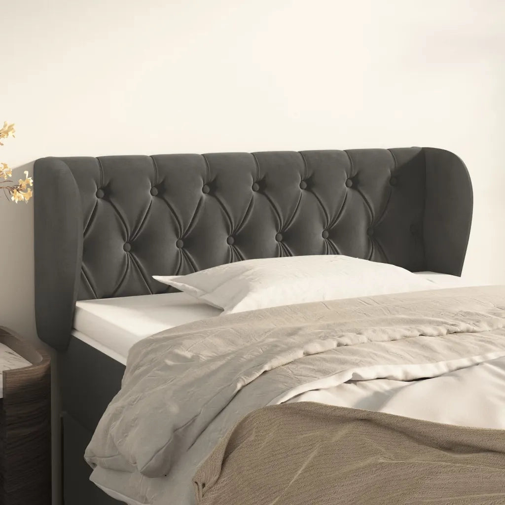 Testiera | Testata ad Orecchio Grigio Scuro 103x23x78/88 cm in Velluto