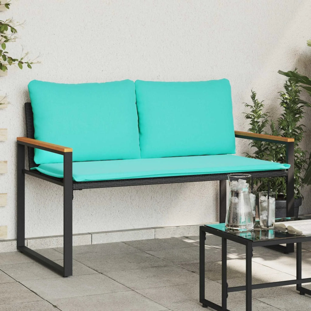 panchina con cuscino Nero e Turchese 115 x 65 x 72 cm Rattan 42026945