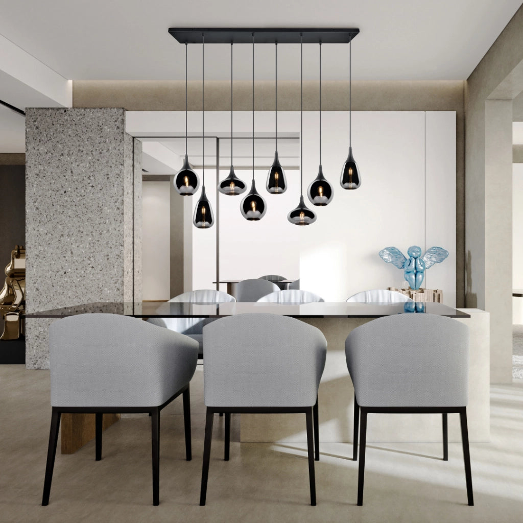 Lampada a sospensione 6 diffusori, metallo, nero e fumé, L 115 cm, Lumina