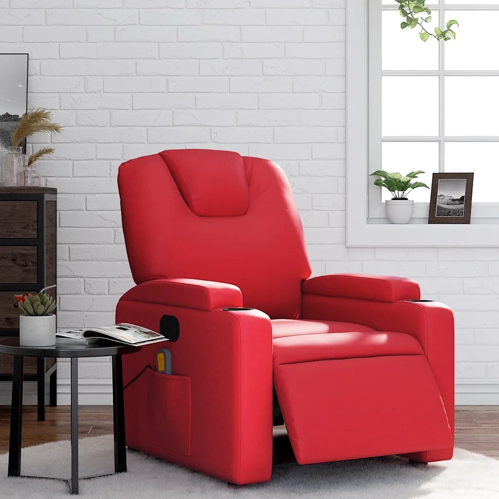 Poltrona Massaggio Elettrica Reclinabile Rosso Similpelle 3204428
