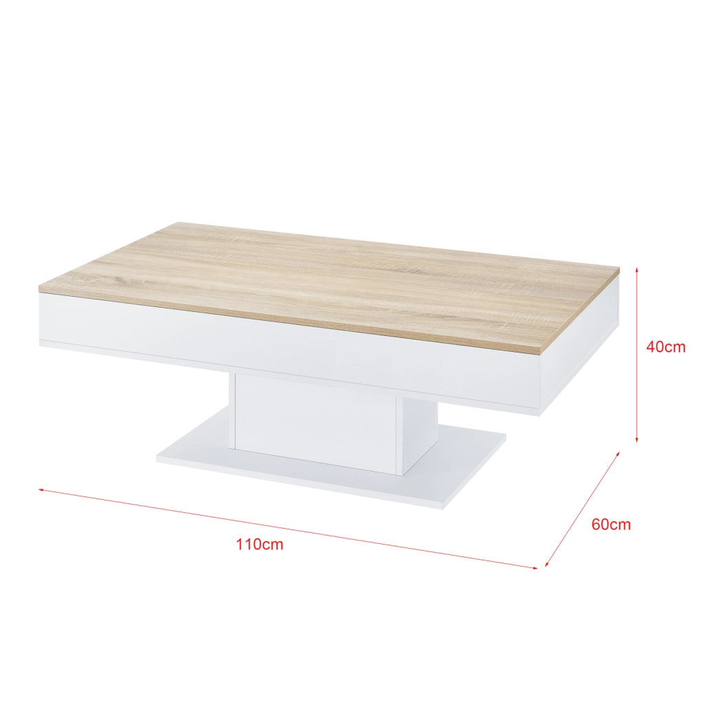 Tavolino da Salotto Lünen con Piano Scorrevole 40 x 110 x 60 cm Bianco / Effetto Rovere [en.casa]