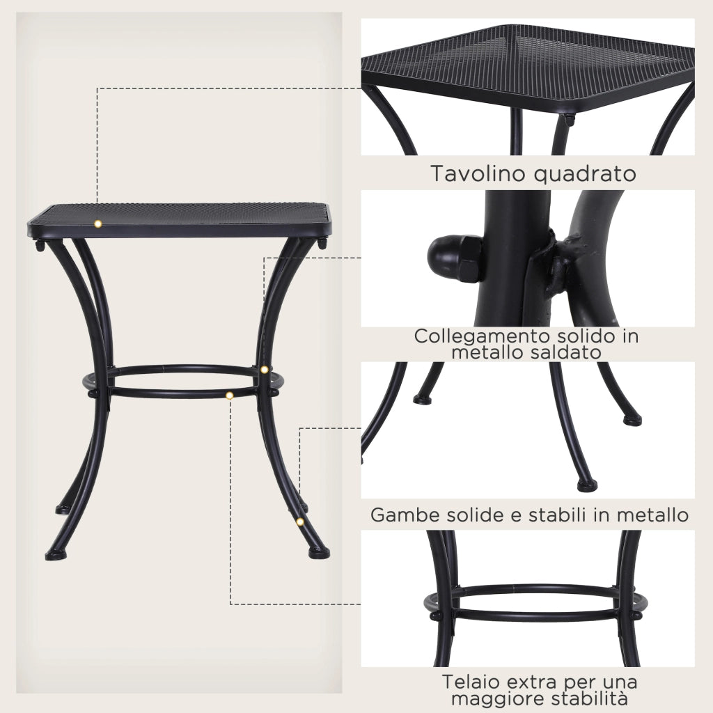 Tavolino da Giardino Quadrato in Acciaio ¨C Zephmum ¨C Nero, Piano Traforato, 45x45x50 cm
