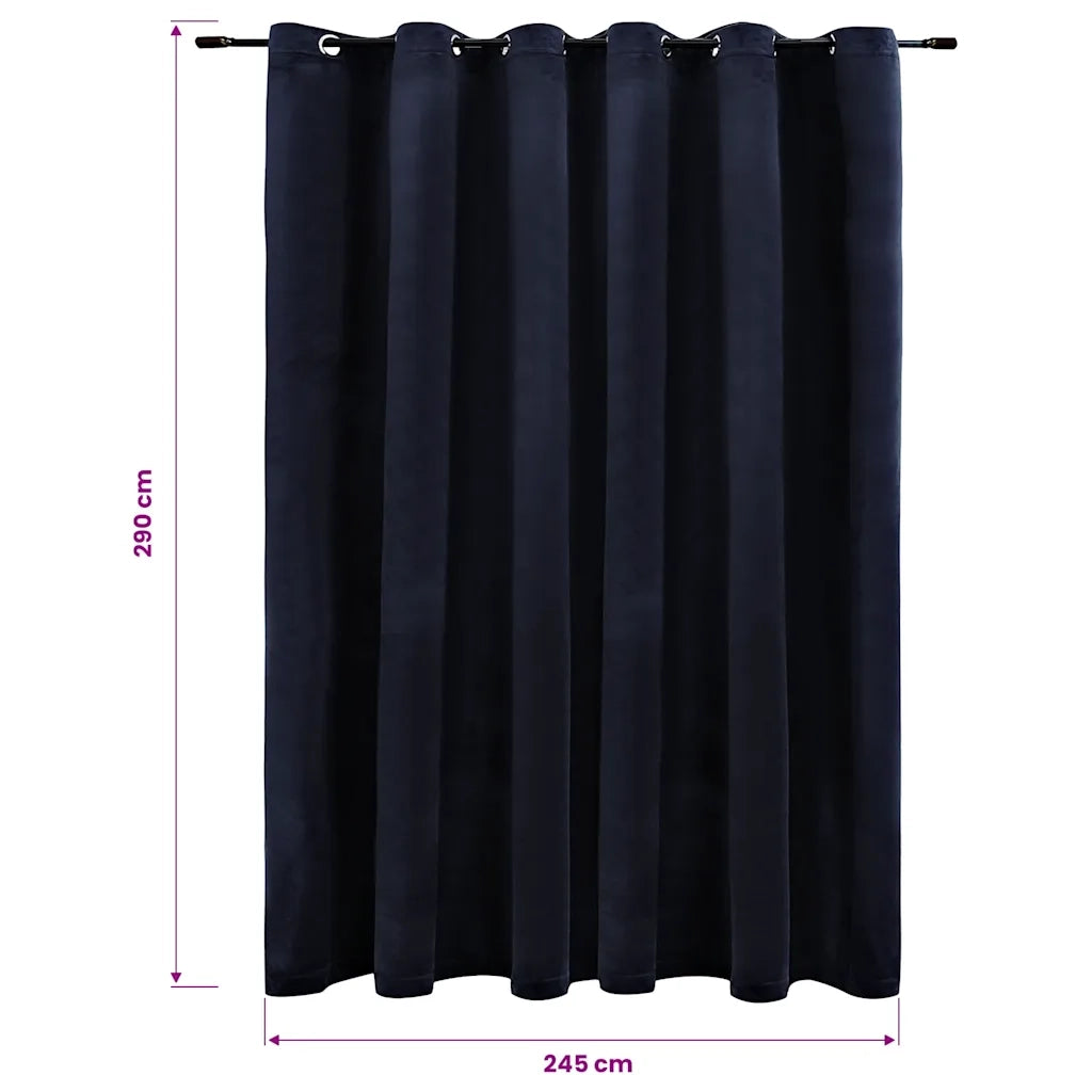 Tenda Oscurante con Anelli in Metallo Velluto Nera 290x245 cm