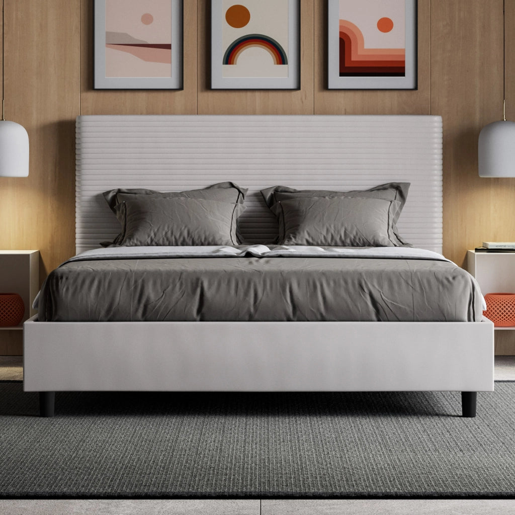 BS COM Letto matrimoniale francese senza rete imbottito 140x210 similpelle bianco