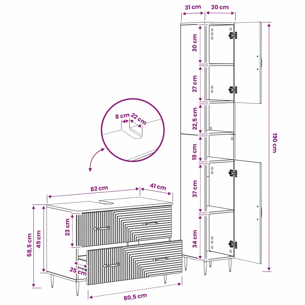 Set di Armadi da Bagno da 2 Pezzi HAARLEM Grigio Cemento 3417534