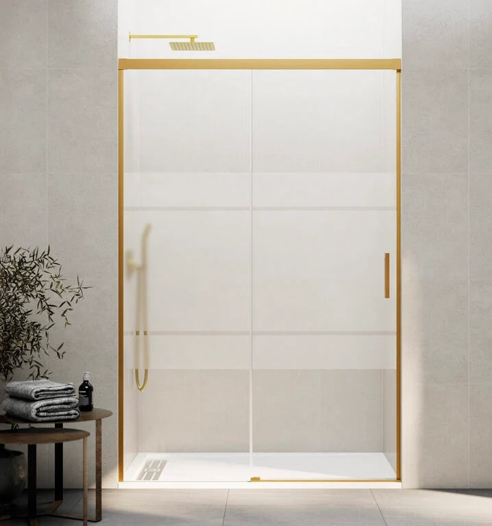 Box doccia frontale BASIC 1 fisso + 1 scorrevole 155-160 cm (61-66) oro vetro frost