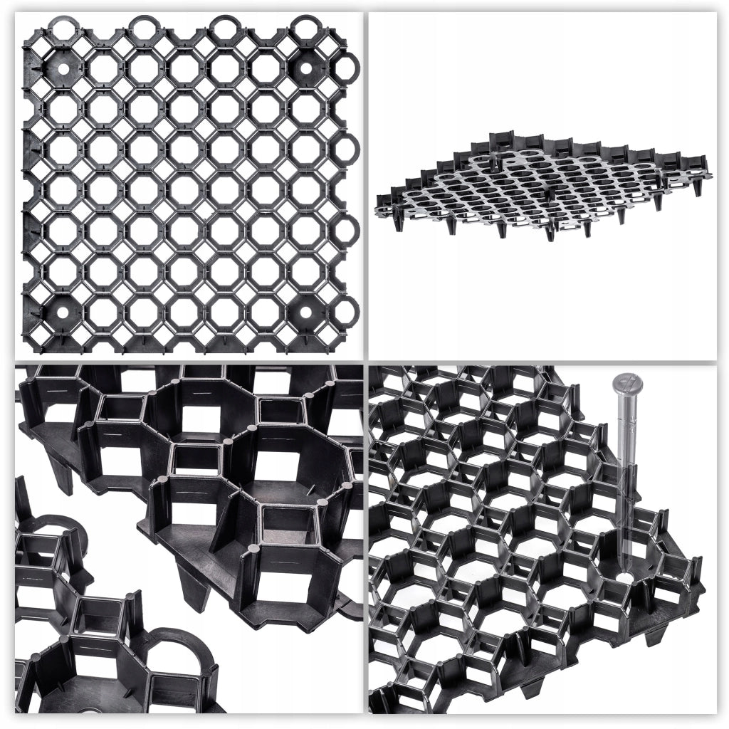Griglia di protezione per prato KADAX Geogrid 50x50x3,5 cm, 10 pezzi, giardino, 530 tonnellate/m²