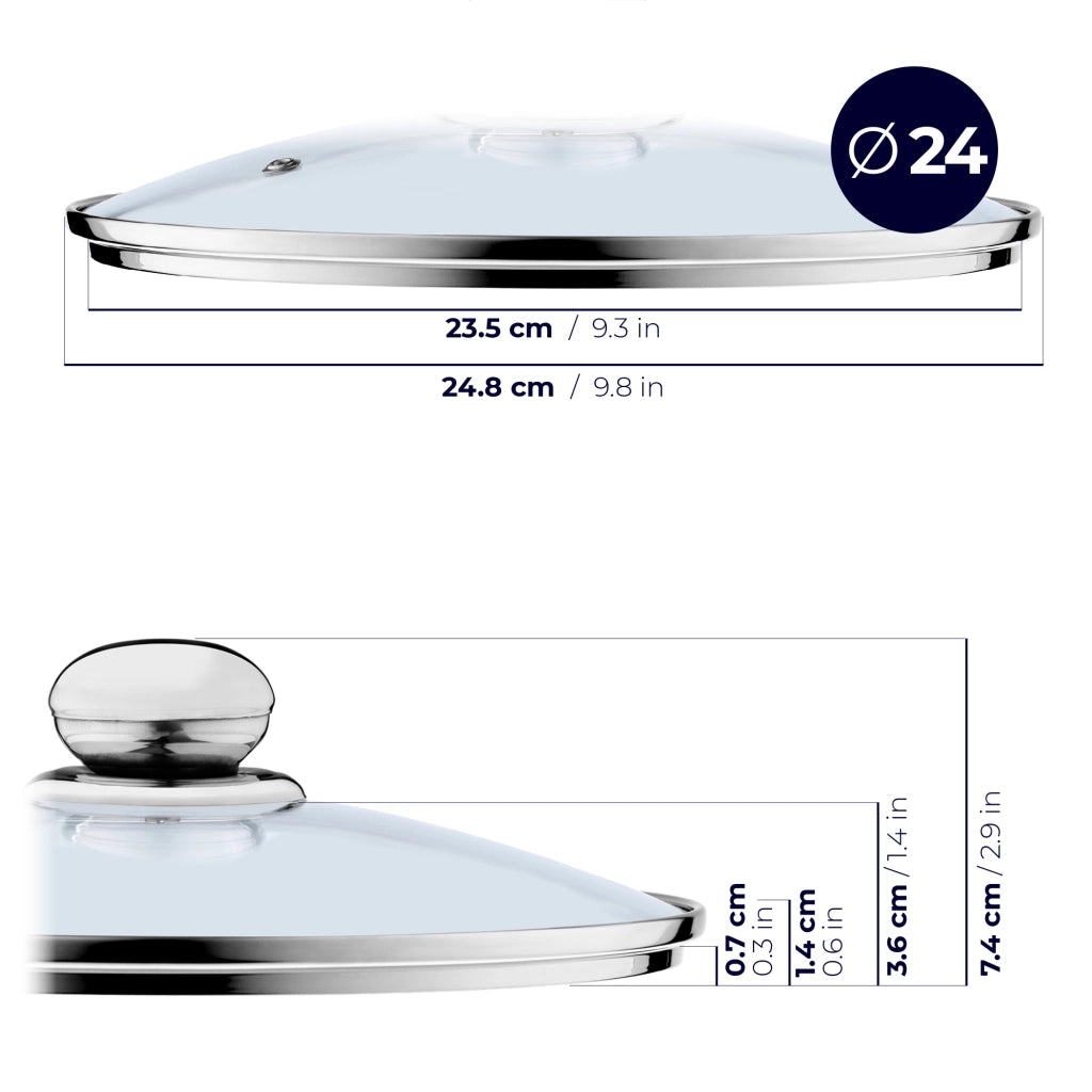 Coperchio in vetro KADAX da 24 cm, universale, resistente al calore.