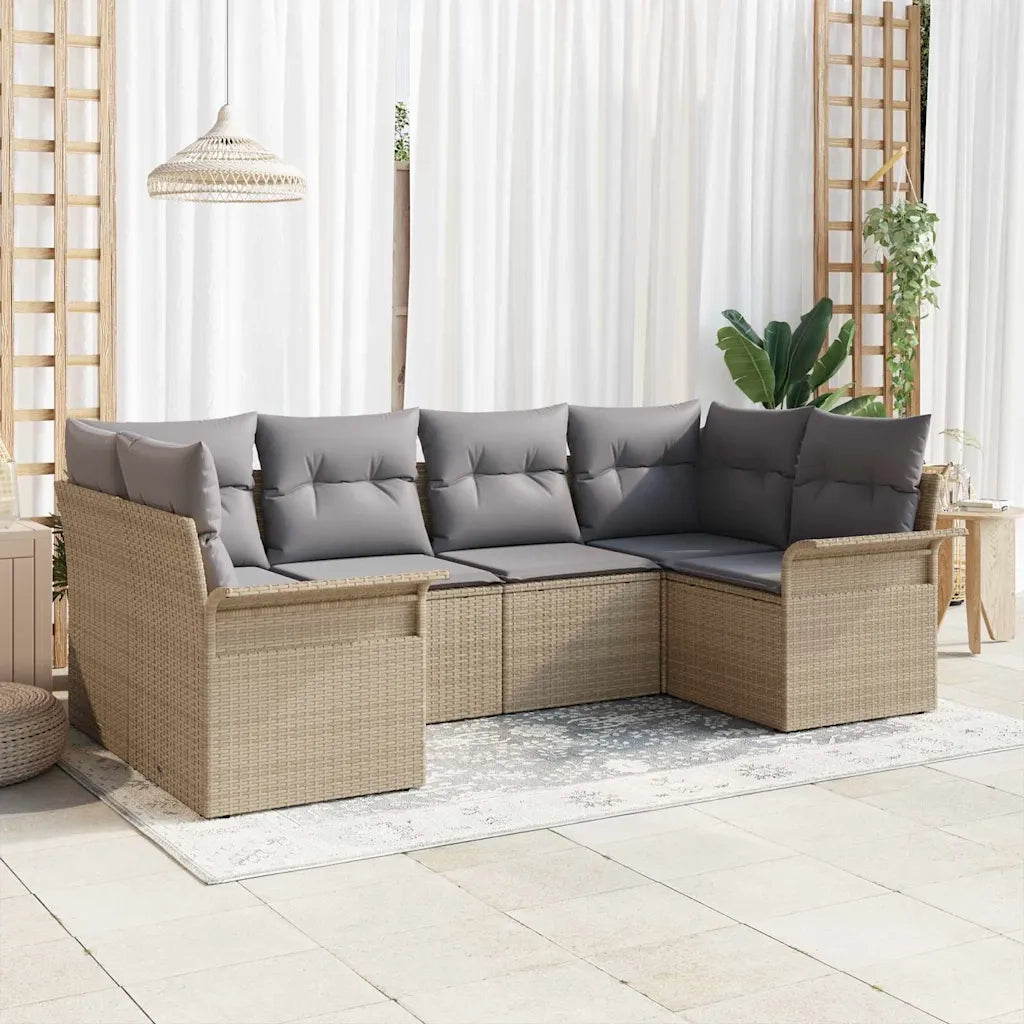 Set Divano da Giardino con cuscino 6 pcs Beige Poly Rattan