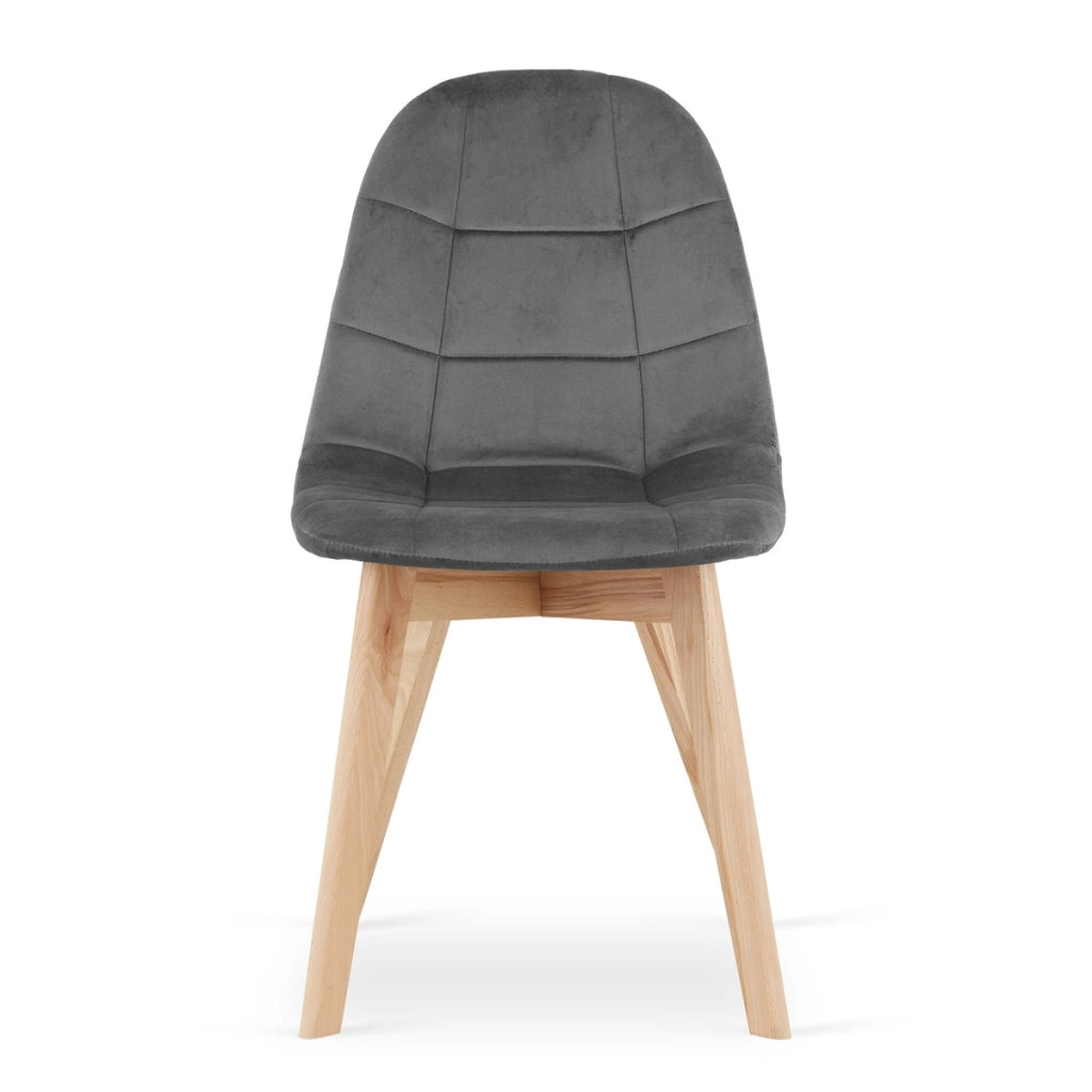 Sedia Bora in velluto grigio scuro con gambe in faggio