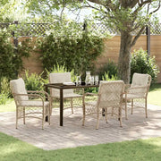 Set da Pranzo per Giardino con cuscino 5 pcs Beige polyrattan