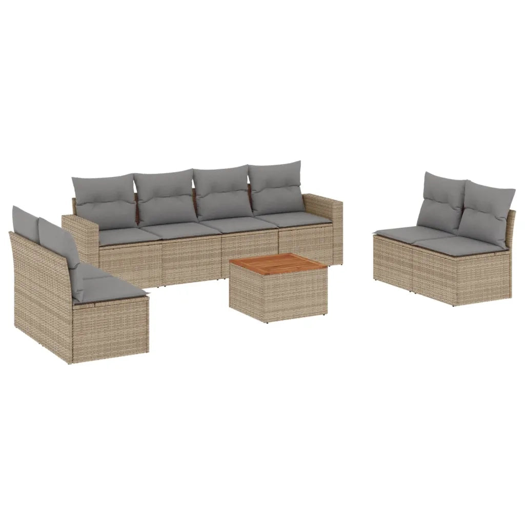 Set Divano da Giardino 9 pz con Cuscini Beige Misto Polyrattan 3256416