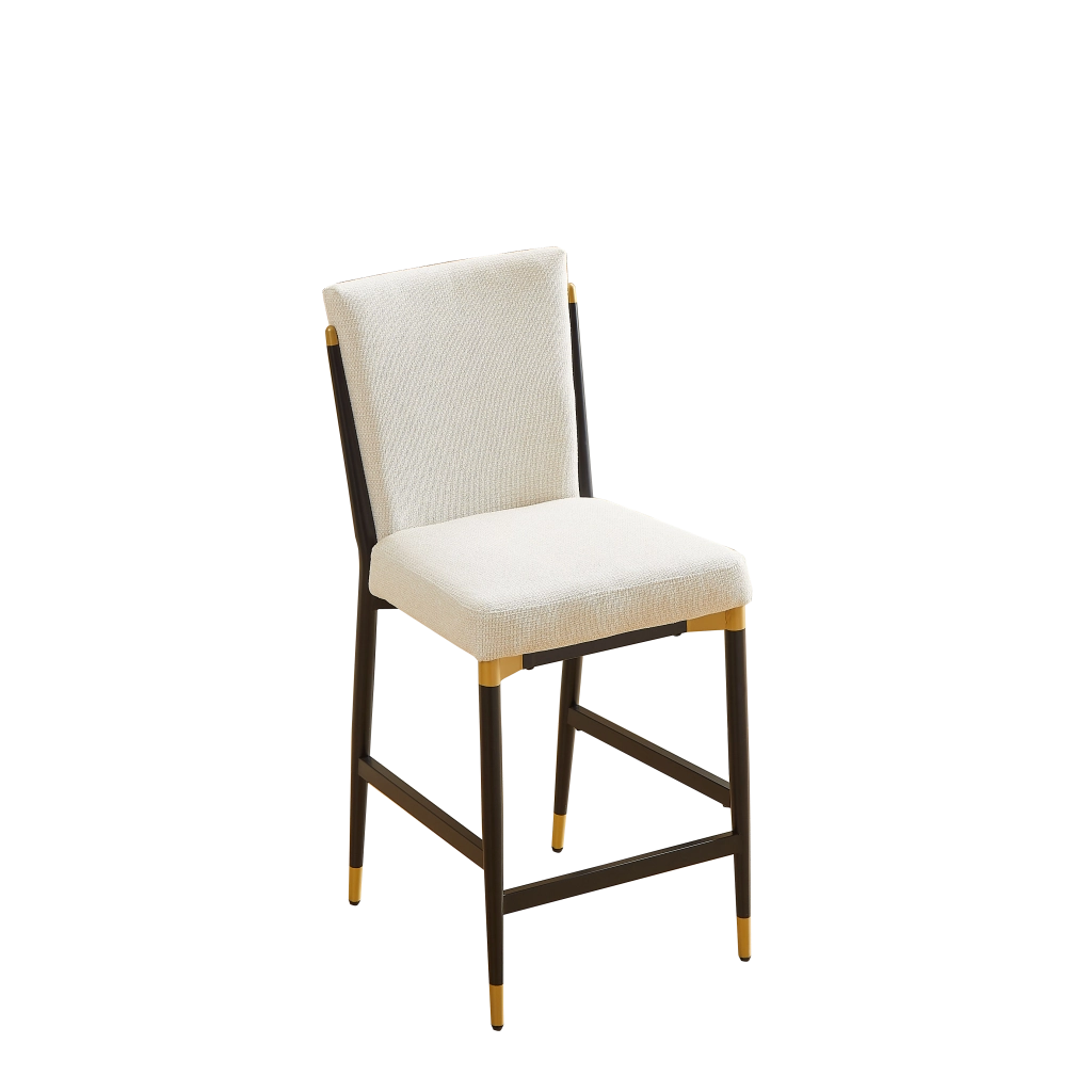 2er-Set Sgabelli da Bar in altezza bancone - Zephmum- Stile scandinavo, struttura nero-oro, cuscino crema