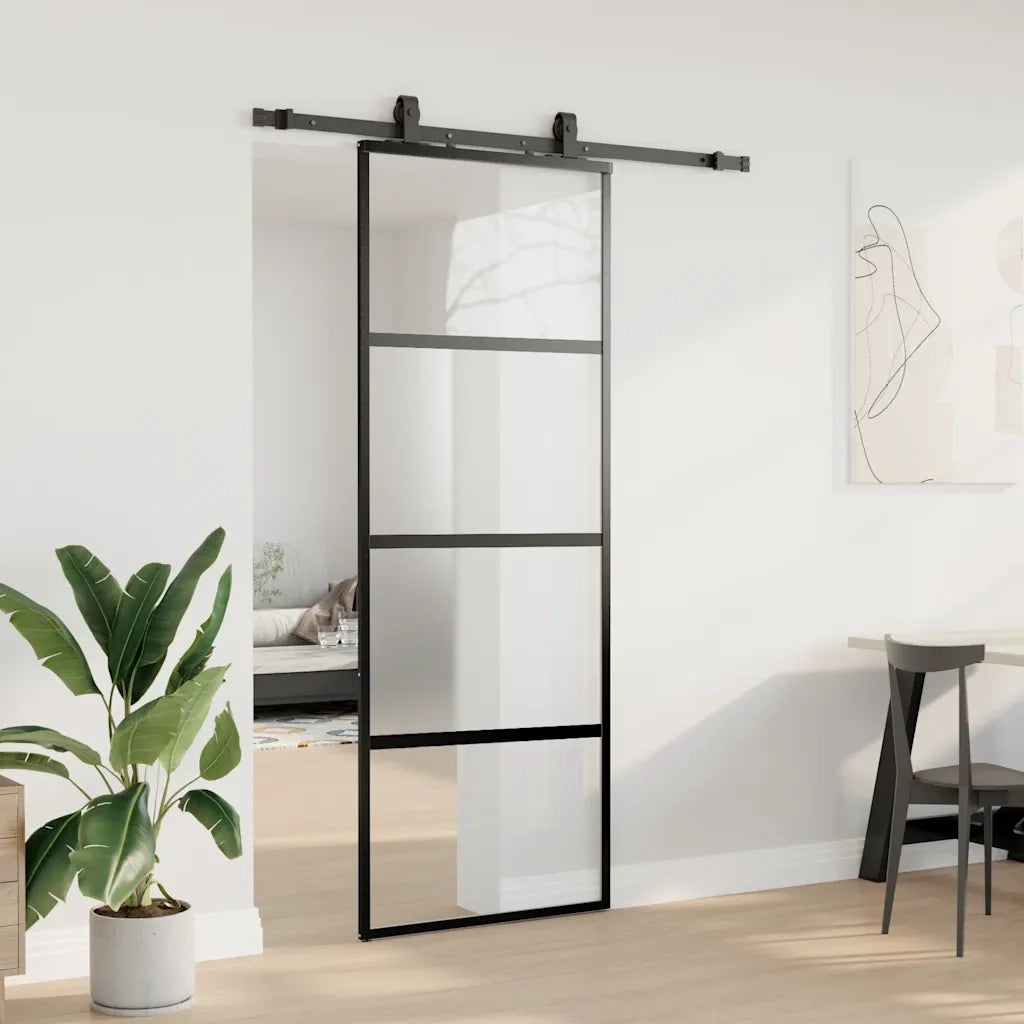Porta Scorrevole Set Ferramenta Nera 76x205 cm Vetro Temperato 3375917