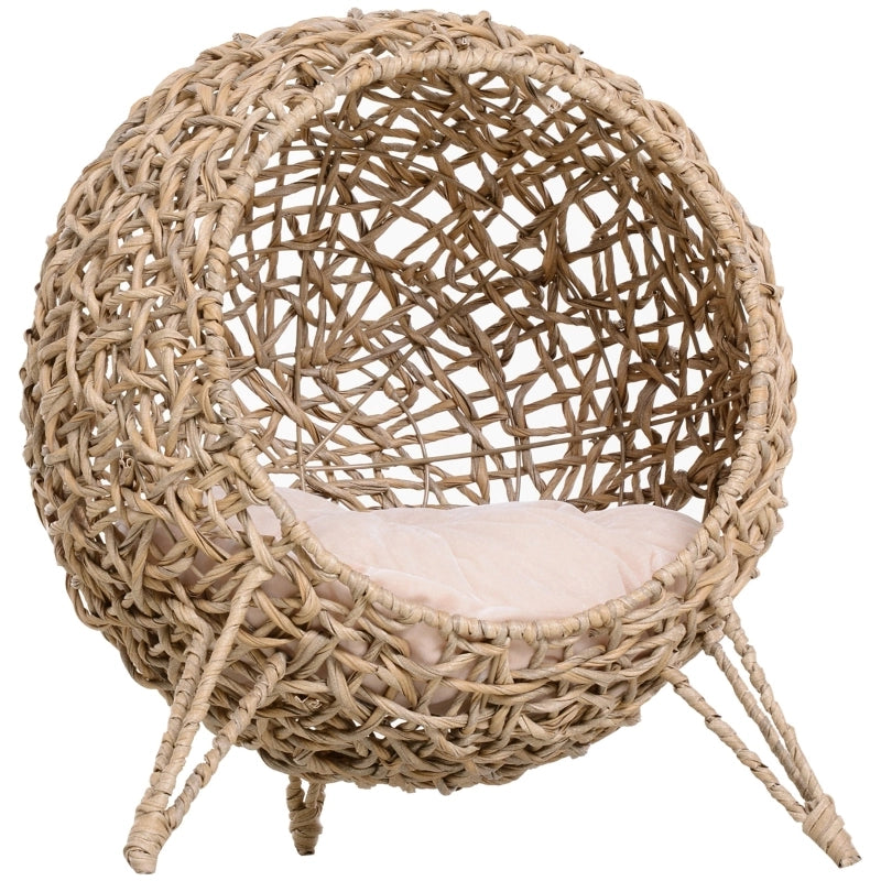 Cuccia per gatti in rattan PE con cuscino e piedi rialzati, colore marrone