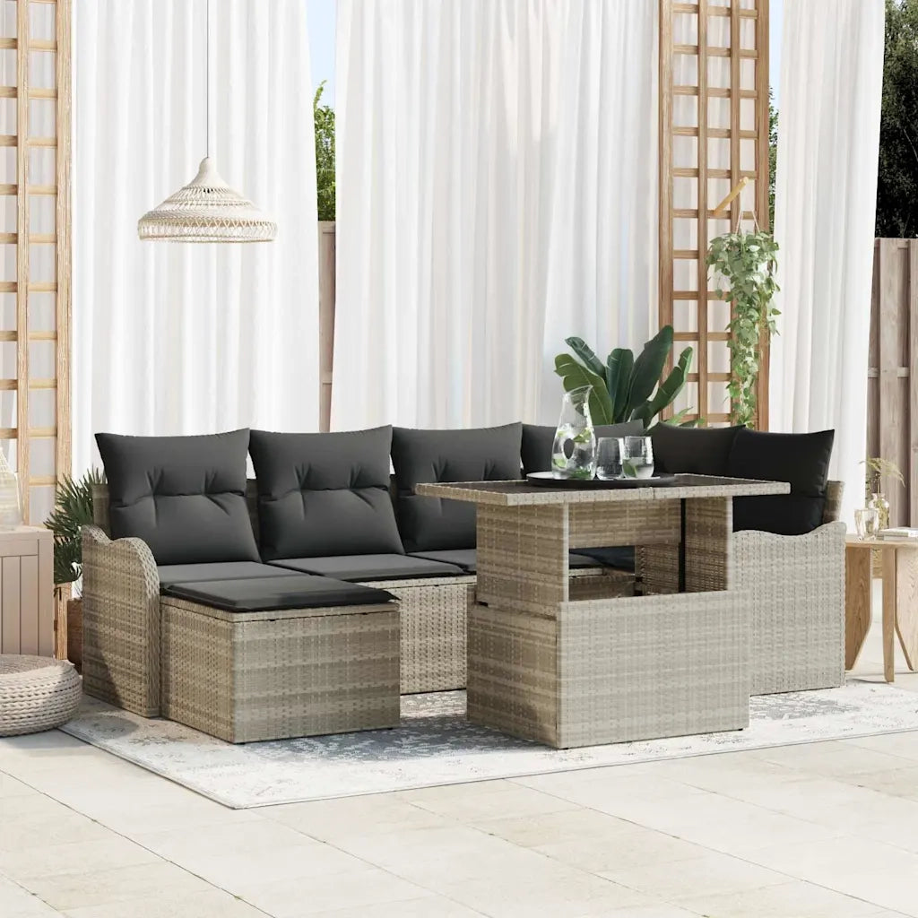 Set Divano da Giardino 7 pcs Grigio chiaro Poly Rattan 3357235