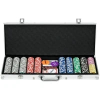 Set Poker per 9-10 Giocatori con 500 Fiches, 2 Mazzi di Carte e 5 Dadi, in Alluminio e Poliestere